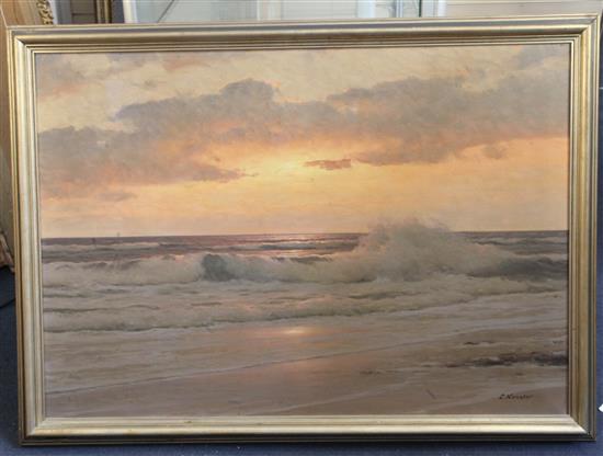 Carl Kenzler (1872-1947) Sunset over the coast 27.75 x 39.5in.